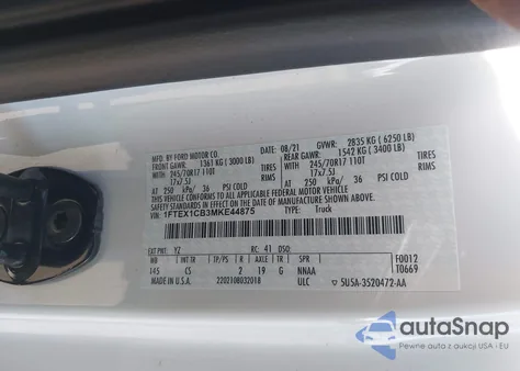 2021 Ford F-150 Xl z USA, uszkodzony, nr VIN 1FTEX1CB3MKE44875